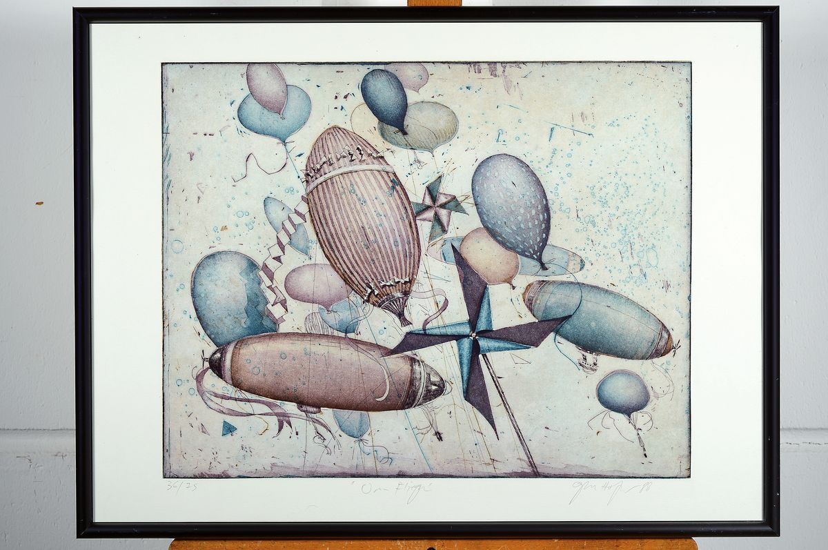Detail u: Gerhard Hofmann, geb. 1960 Worms, lebt und arbeitet in Neustadt/Wstr., 1986 Pfalzpreis für Malerei, zahlreiche Ausst., hier: 4 Farbradierungen, alle ...