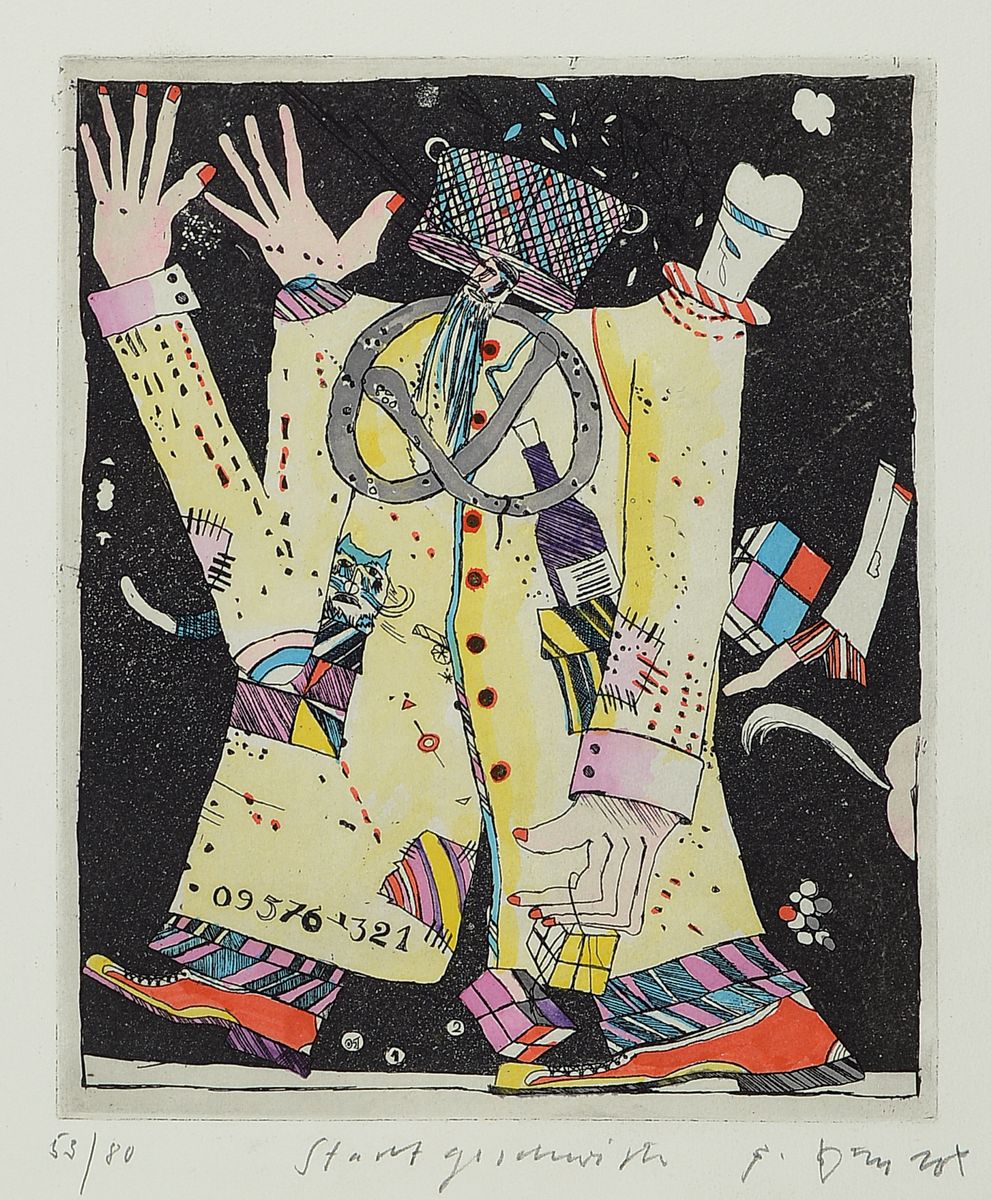 Bernd Kastenholz, geb. 1949 Speyer, 2 Farbradierungen: Stadtgeschwister, sign., betitelt und num. 53/80, ca. 22x18cm, PP, u.Gl., R. ca. 54x44cm; ...