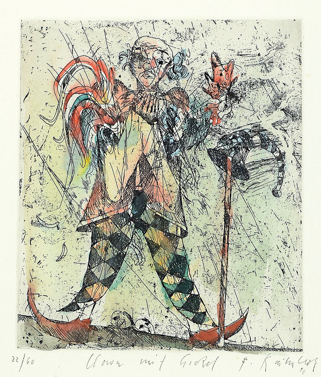 Detail b: Bernd Kastenholz, geb. 1949 Speyer, 2 Farbradierungen: Stadtgeschwister, sign., betitelt und num. 53/80, ca. 22x18cm, PP, u.Gl., R. ca. 54x44cm; ...