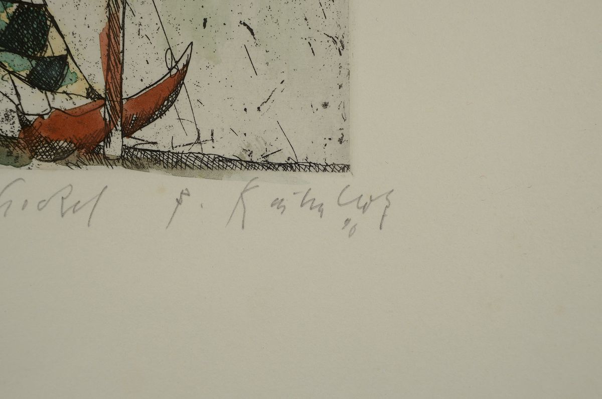 Detail g: Bernd Kastenholz, geb. 1949 Speyer, 2 Farbradierungen: Stadtgeschwister, sign., betitelt und num. 53/80, ca. 22x18cm, PP, u.Gl., R. ca. 54x44cm; ...