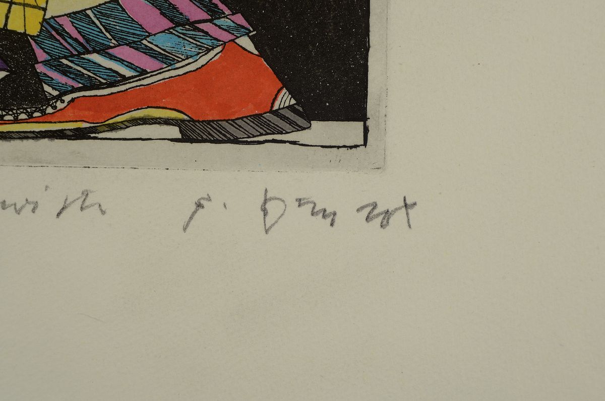 Detail i: Bernd Kastenholz, geb. 1949 Speyer, 2 Farbradierungen: Stadtgeschwister, sign., betitelt und num. 53/80, ca. 22x18cm, PP, u.Gl., R. ca. 54x44cm; ...