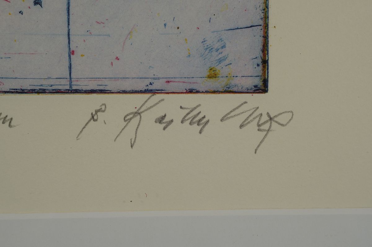 Detail e: Bernd Kastenholz, geb. 1949 Speyer, lebt undarbeitet in Gleisweiler, 1976 Pfalz preis und 1980 Hans-Purrmann-Preis, hier: 2 Farbradierungen: ...