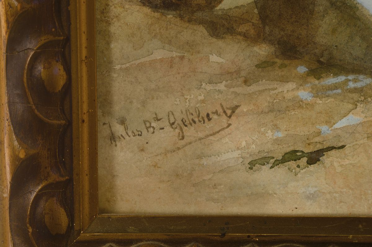 Detail a: Jules Bertrand Gélibert, 1834-1916, Gamsjagd, Aquarell auf Papier, links unten signiert, ca. 44x37cm, u.Gl., R.