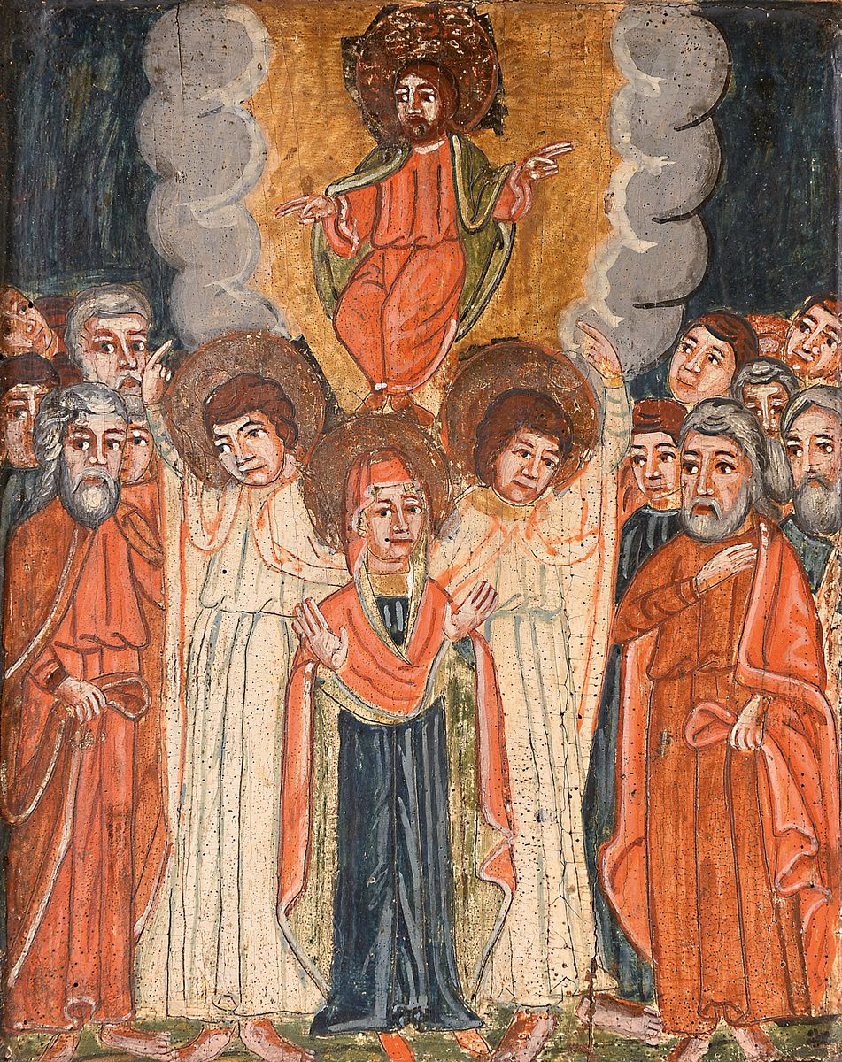 Ikone, Nordrussland, 1880-90, Auferstehung Christi, Tempera auf Holz, vertieftes Mittelfeld, l. Altersspuren, ca 30x25 cm