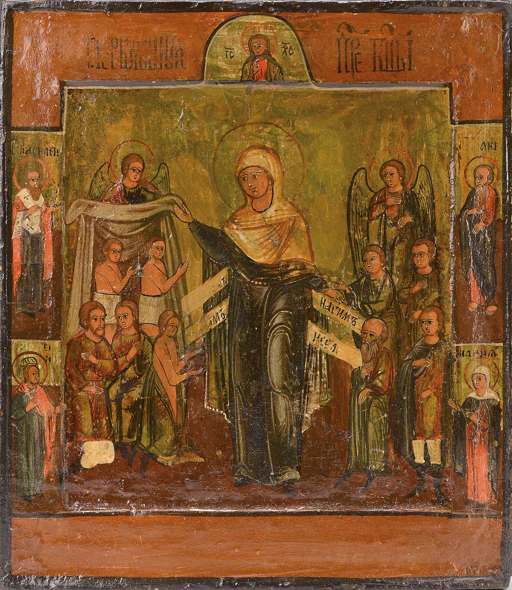 Ikone, Russland, um 1870-80, Gottesmutter Freude aller Leidenden, Tempera/Holz, restauriert, ca. 31x27 cm