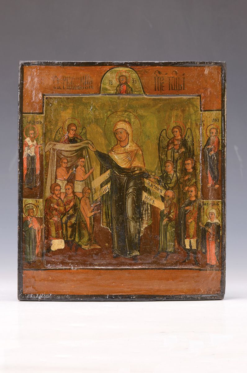 Detail k: Ikone, Russland, um 1870-80, Gottesmutter Freude aller Leidenden, Tempera/Holz, restauriert, ca. 31x27 cm