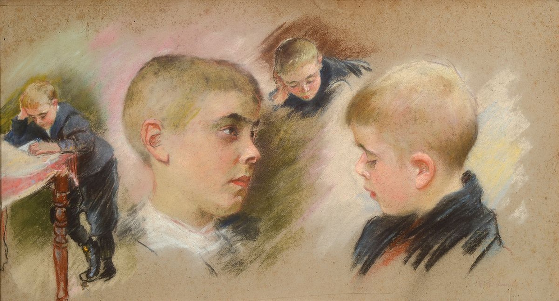 Friedrich Ferdinand Koch, 1863-1923 Landau, Studium an der Akademie Karlsruhe, Aufenthalt in München, hier: Kopfstudien, in verschied. Positionen, ...