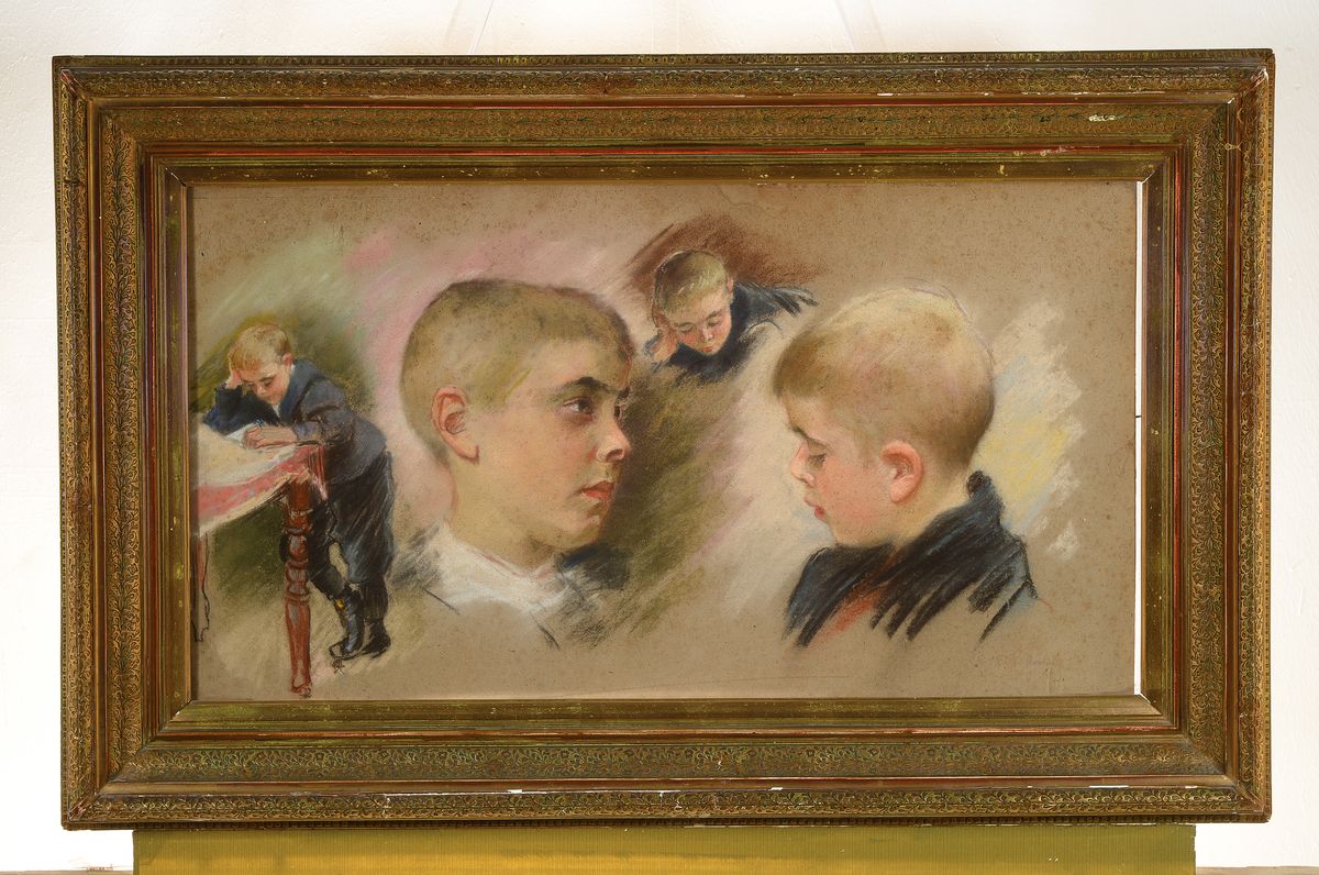 Detail k: Friedrich Ferdinand Koch, 1863-1923 Landau, Studium an der Akademie Karlsruhe, Aufenthalt in München, hier: Kopfstudien, in verschied. Positionen, ...