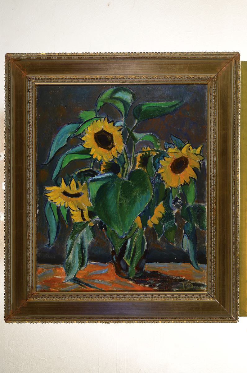 Detail k: Adolf Doerner, 1892-1964 Ilbesheim/Pfalz, Studium an der Akademie Karlsruhe bei Albert Haueisen, hier: Stillleben mit Sonnenblumen, Öl/Lwd, rechts ...