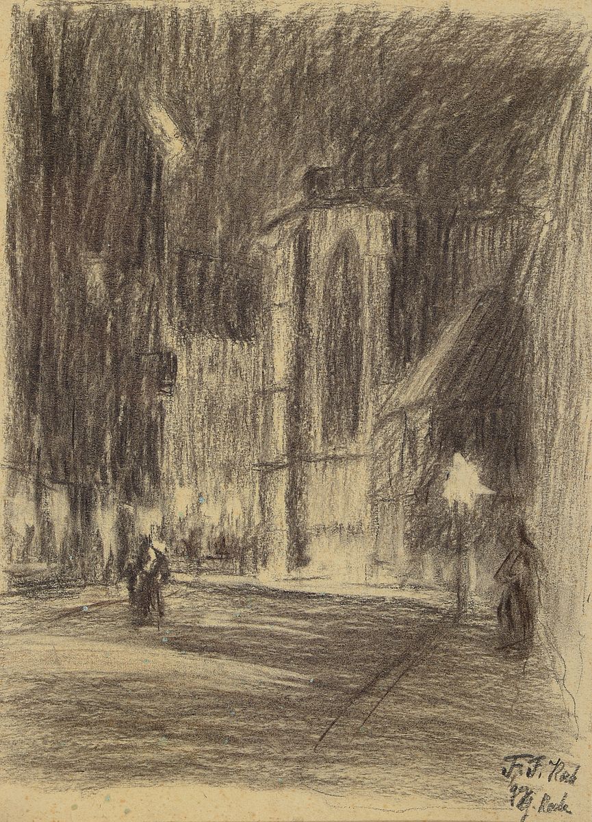 Friedrich Ferdinand Koch, 1863-1923 Landau, Blick in eine Straße, Bleistiftzeichnung auf Papier, rechts unten signiert, F.F. Koch gez. Y. Koch, ca. ...