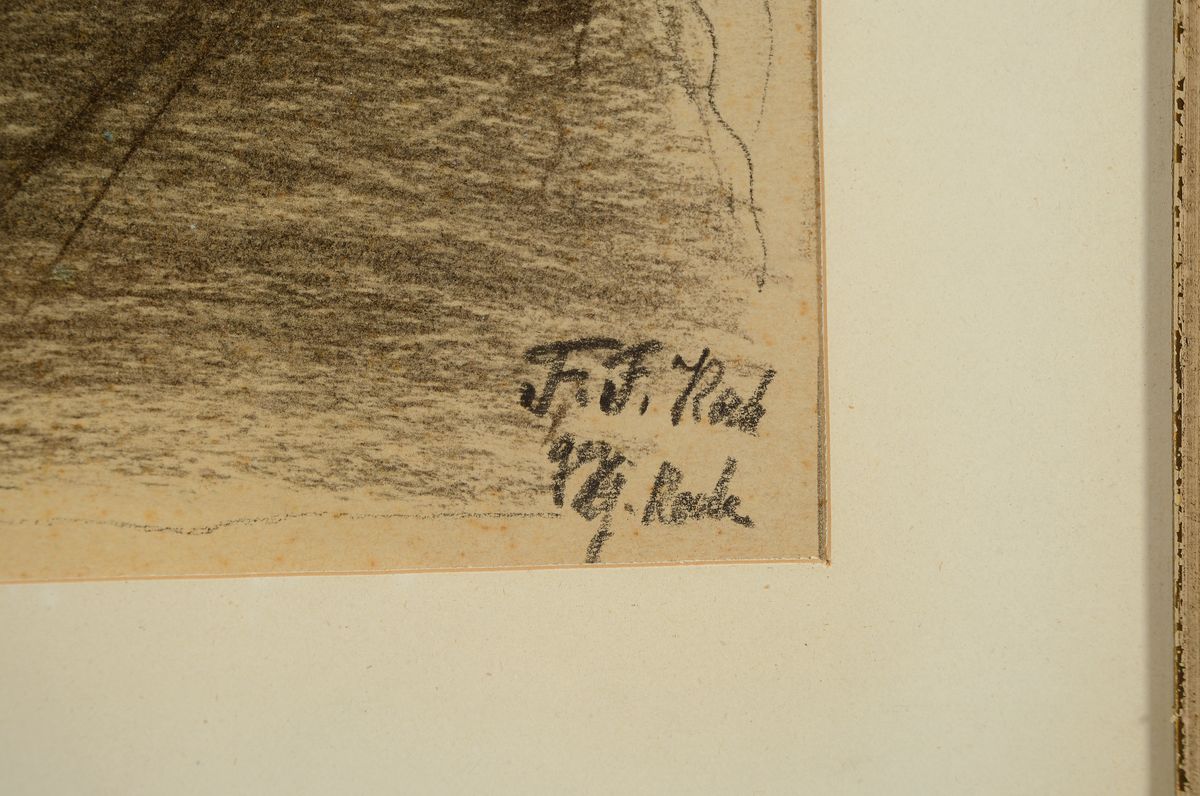 Detail a: Friedrich Ferdinand Koch, 1863-1923 Landau, Blick in eine Straße, Bleistiftzeichnung auf Papier, rechts unten signiert, F.F. Koch gez. Y. Koch, ca. ...