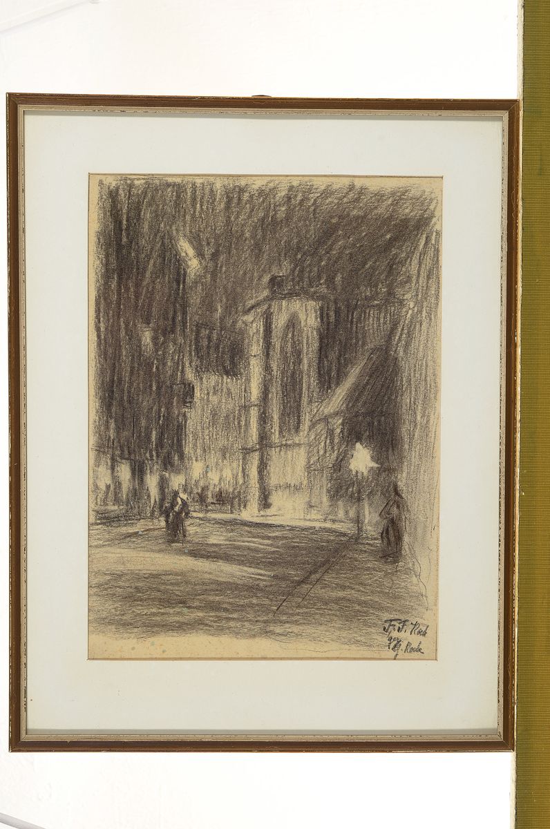 Detail k: Friedrich Ferdinand Koch, 1863-1923 Landau, Blick in eine Straße, Bleistiftzeichnung auf Papier, rechts unten signiert, F.F. Koch gez. Y. Koch, ca. ...