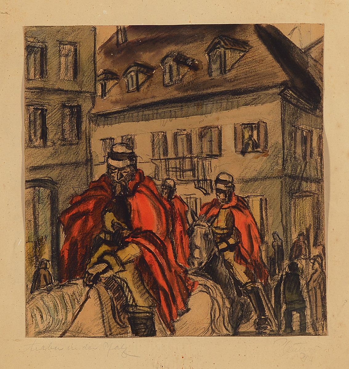Hermann Sauter, 1891 Germersheim-1981 Landau, ... in der Pfalz, Bleistift und Buntstift auf Papier, auf dem PP betitelt, signiert und dat. 24, ca. ...