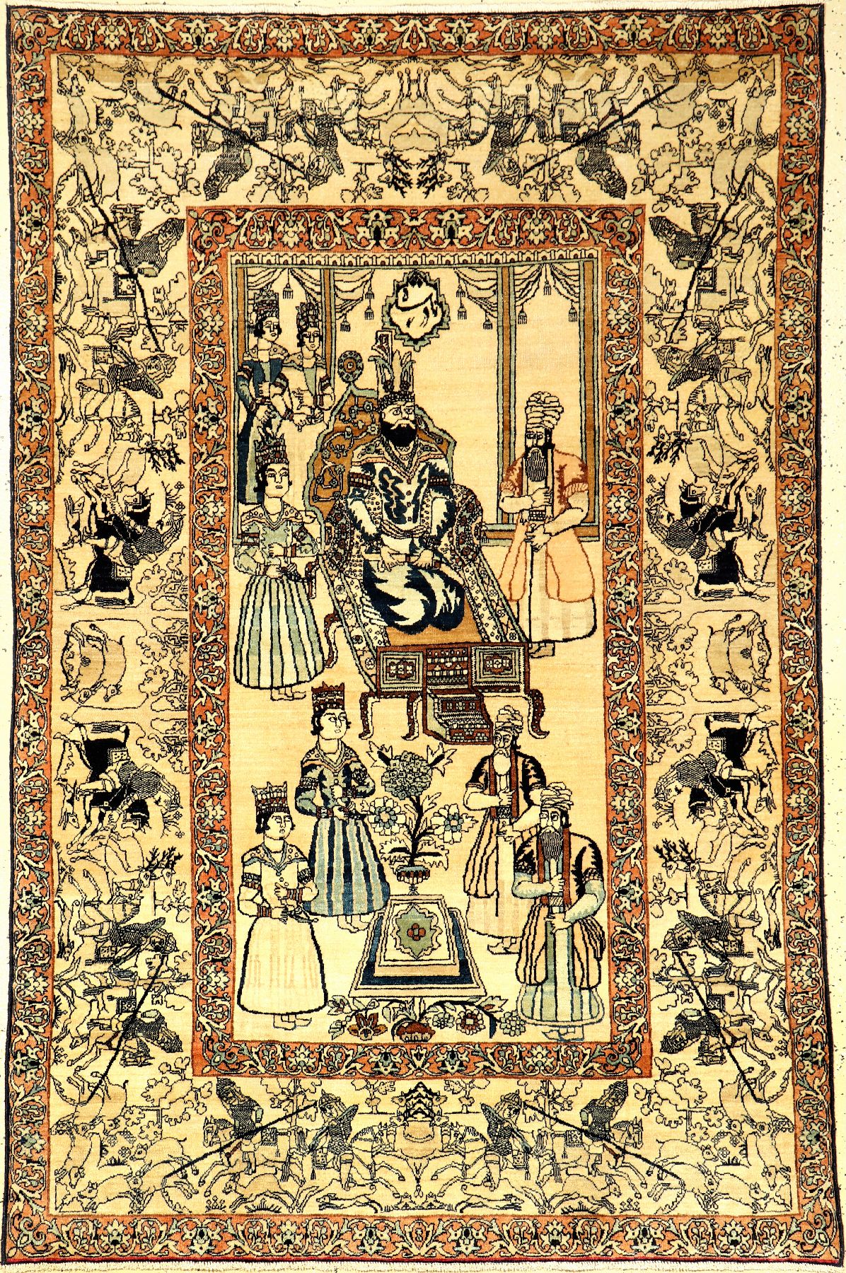 Feiner Kerman "Bildteppich" antik (Nader Schah Afschar), Südpersien, Ende 19.Jhd., Wolle geknüpft auf Baumwolle. Feiner Bildteppich aus ...