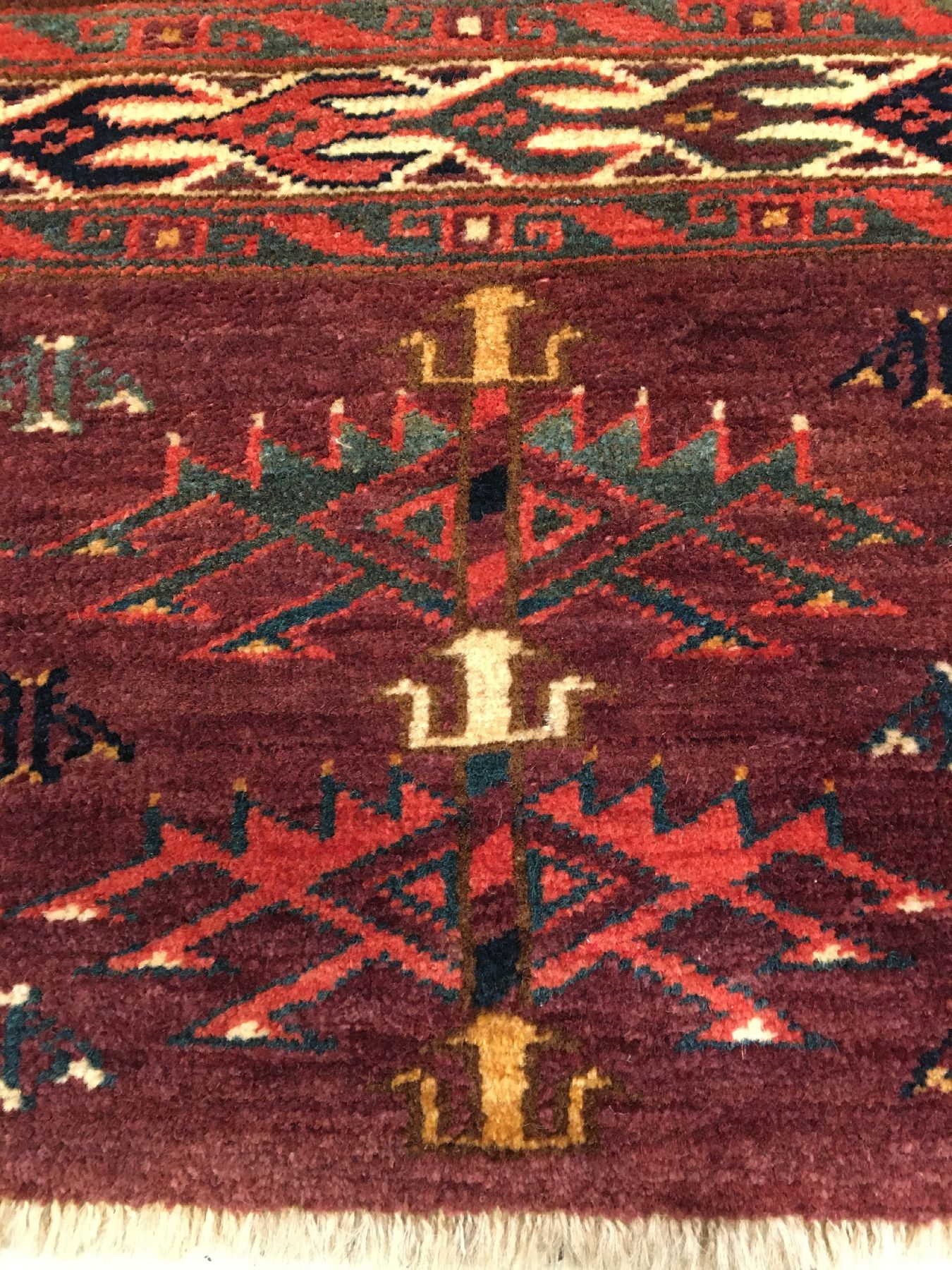 Detail f: Yomud "Tschowal" antik, Turkmenistan, 19.Jhd., Wolle geknüpft auf Wolle. Zelttasche der Yomuden mit Erre Sekundär-Güls und seltener ...