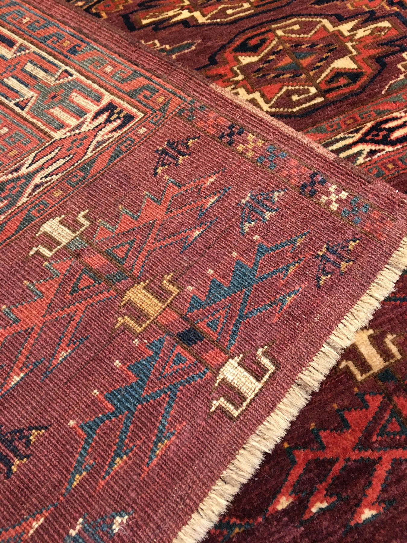 Detail h: Yomud "Tschowal" antik, Turkmenistan, 19.Jhd., Wolle geknüpft auf Wolle. Zelttasche der Yomuden mit Erre Sekundär-Güls und seltener ...