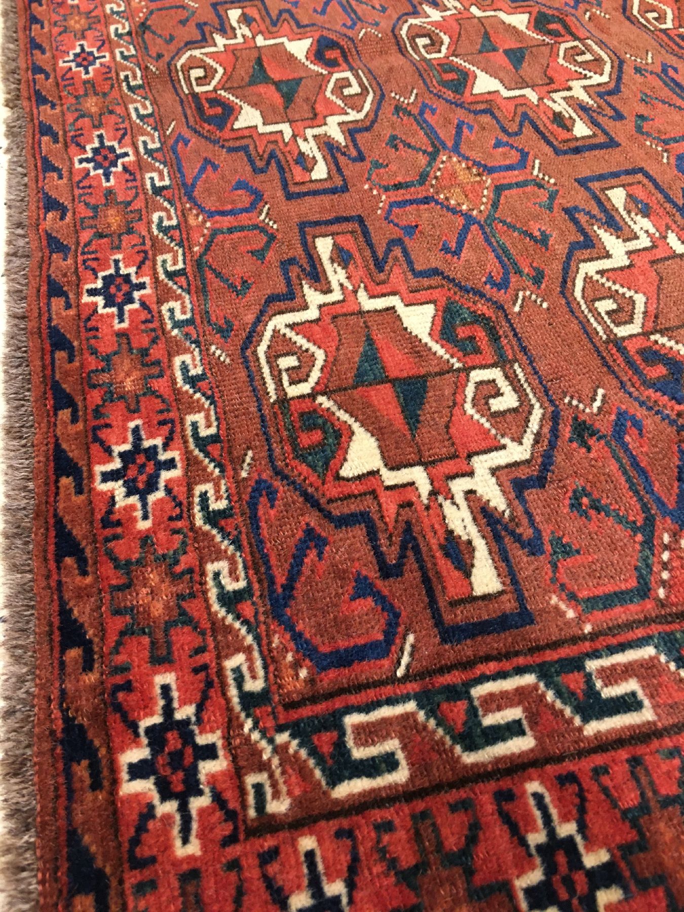 Detail d: Seltener Yomud "Tschowal" antik, Turkmenistan, 19.Jhd., Wolle geknüpft auf Wolle. Rarer Tschowal der Yomuden mit ungewöhnlichen ...