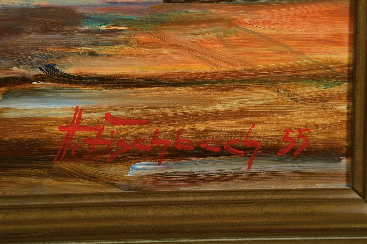 Detail a: Hugo Fischbach, 1894 Wuppertal-1962 Germersheim, großer Sommerblumenstrauß, Öl/Malkarton, rechts unten signiert und dat. 55, ca. 69x58cm, R. ca. ...