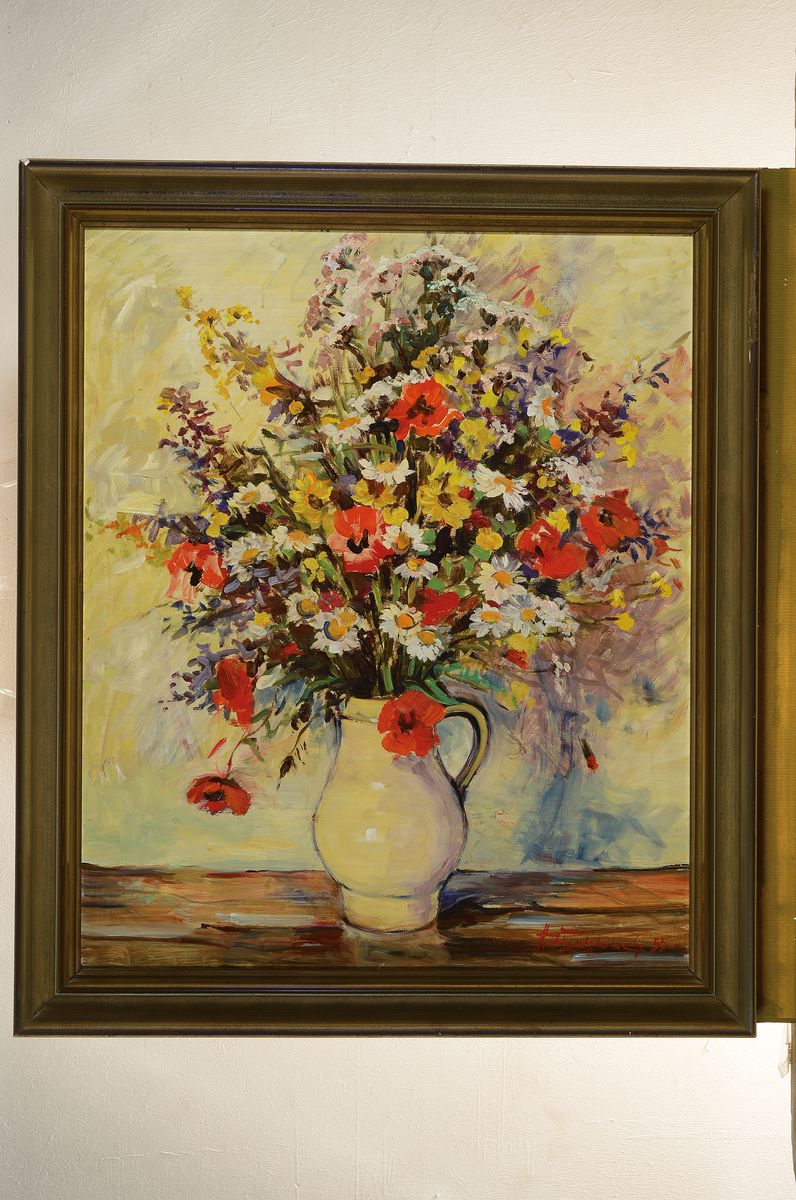 Detail k: Hugo Fischbach, 1894 Wuppertal-1962 Germersheim, großer Sommerblumenstrauß, Öl/Malkarton, rechts unten signiert und dat. 55, ca. 69x58cm, R. ca. ...