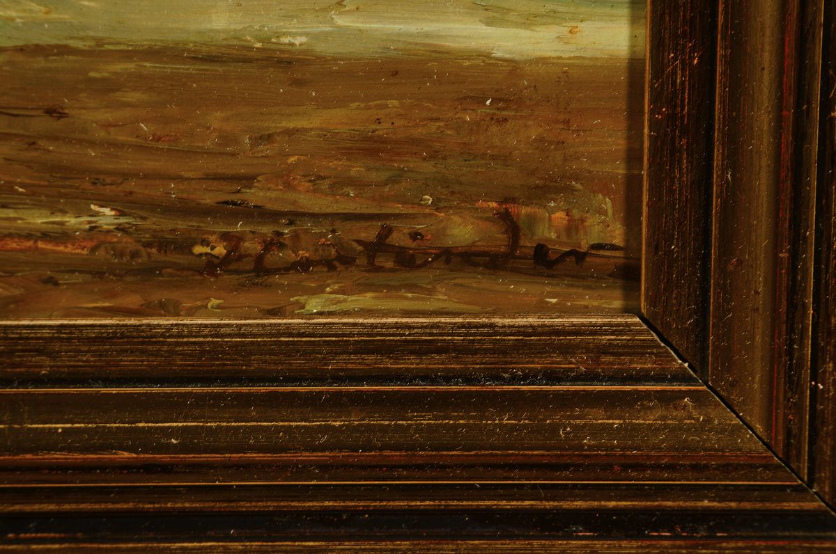 Detail a: Hans Harländer, 1904 Hamburg-1974, Fischerboot bei Ebbe, Öl/Holz, rechts unten signiert, ca. 50x60cm, R. ca. 69x79cm