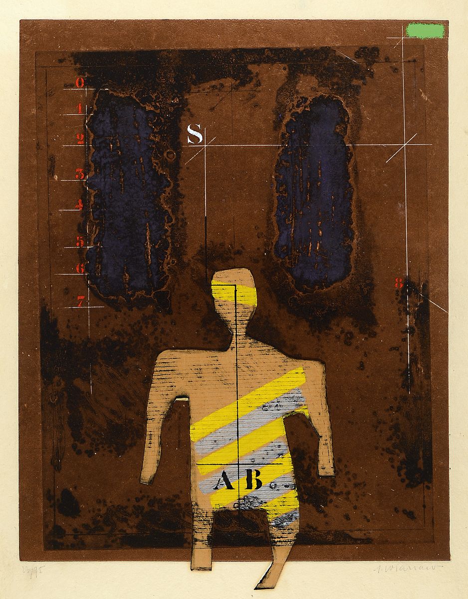 James Coignard, 1925 Tours-2008 Mougins, 2 Carborundum-Aquatintas mit Prägedruck, Composition moderne avec figure, signiert und num. 23/75, ca. ...