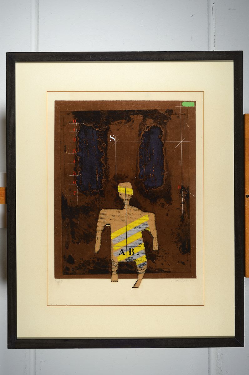 Detail k: James Coignard, 1925 Tours-2008 Mougins, 2 Carborundum-Aquatintas mit Prägedruck, Composition moderne avec figure, signiert und num. 23/75, ca. ...