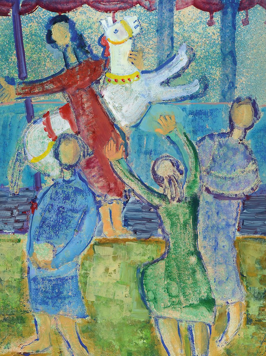 Aribert Frosch, geb. 1932 Ludwigshafen/Rhein, Studium an der Akademie Karlsruhe bei Otto Laible, hier: Beim alten Karussell, Tempera und Gouache auf ...