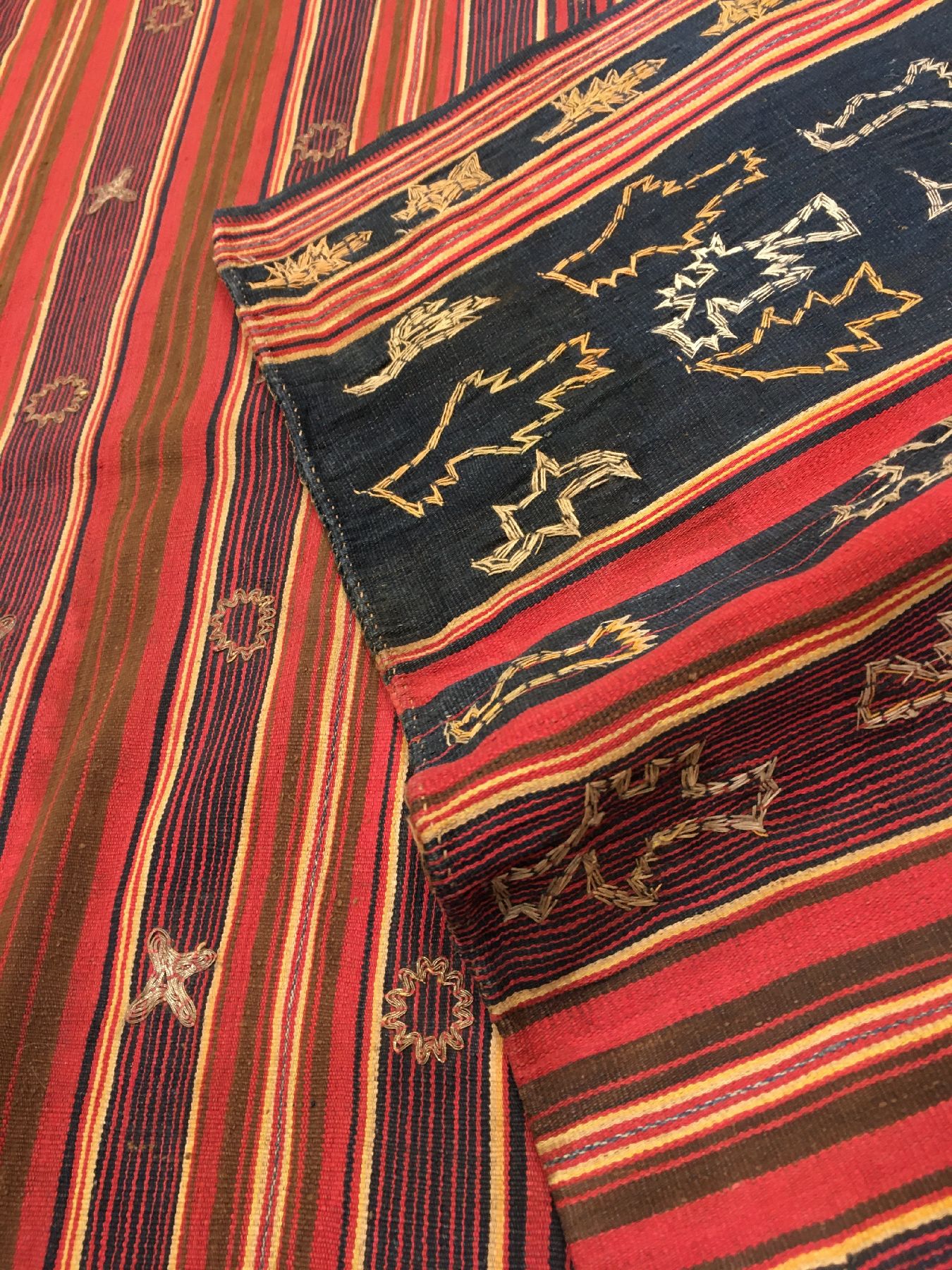 Detail h: Feines indonesisches "Zeremonial-Textil" (Metall-Highlights) antik, Indonesien, um 1900, Metallstickerei auf Baumwolle. Sehr seltenes ...