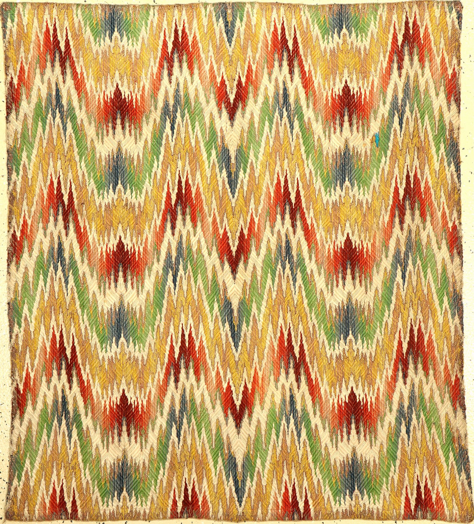 Seltenes Bargello "Textil" Stickerei antik (Flammen Muster), Italien, 19.Jhd., Wolle mit Baumwolle gestickt auf Wolle. Dekoratives ...