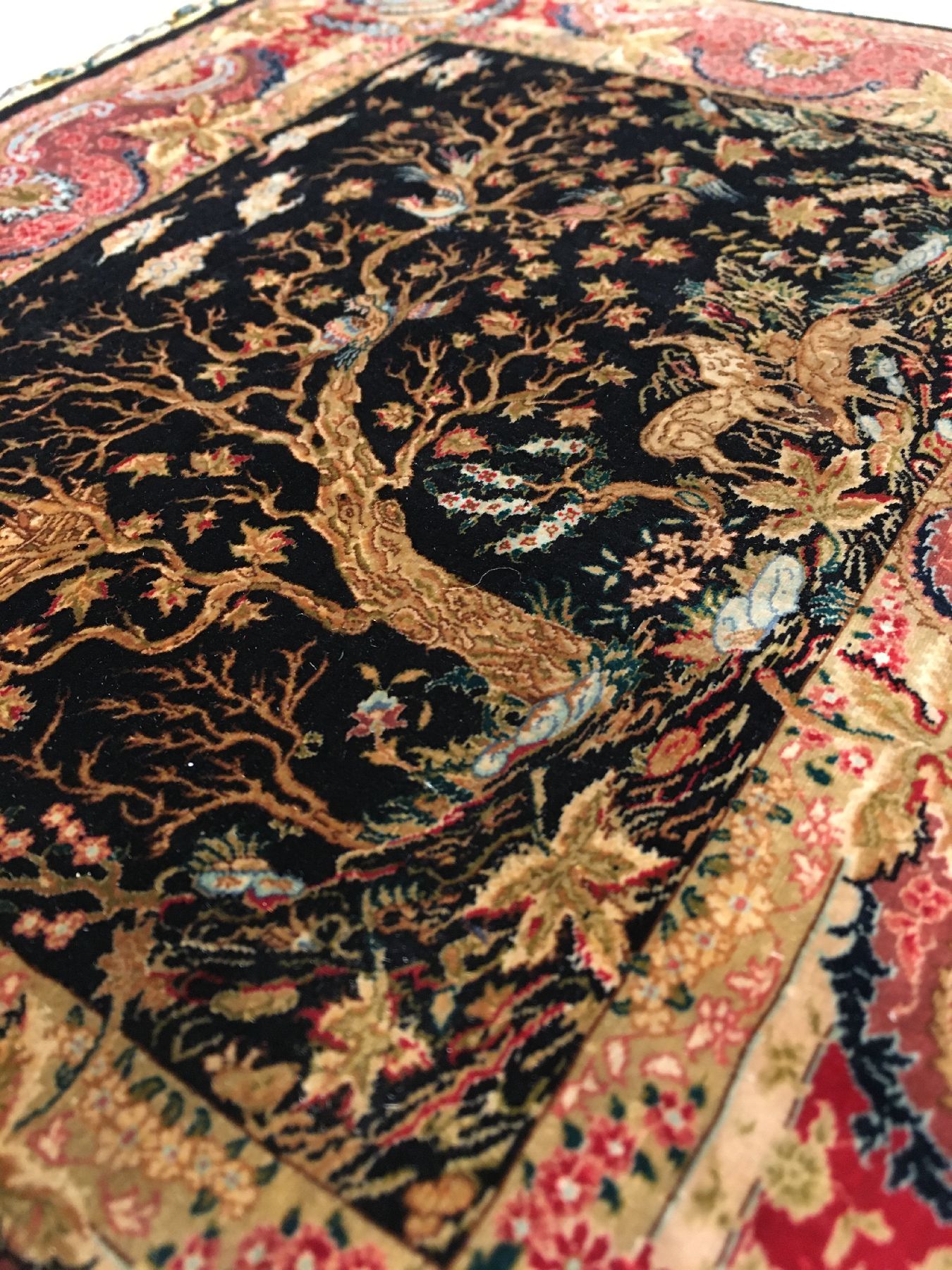 Detail c: Extrem feiner Seiden Hereke "Özipek" (Signiert) "28x28 Knüpfung" 7,8 Mio. Knoten per Quadratmeter, Türkei, um 1980, reine ...