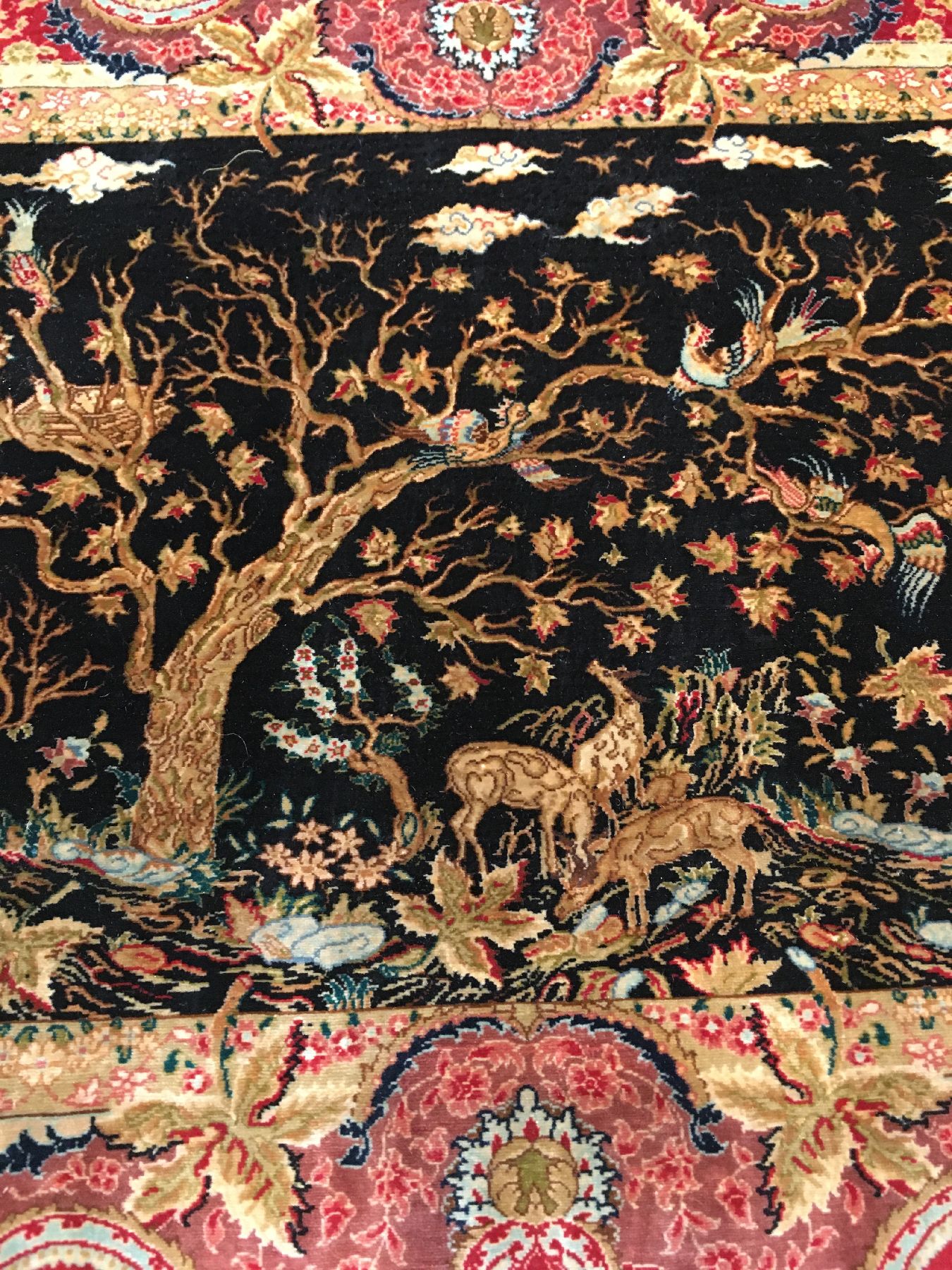 Detail d: Extrem feiner Seiden Hereke "Özipek" (Signiert) "28x28 Knüpfung" 7,8 Mio. Knoten per Quadratmeter, Türkei, um 1980, reine ...