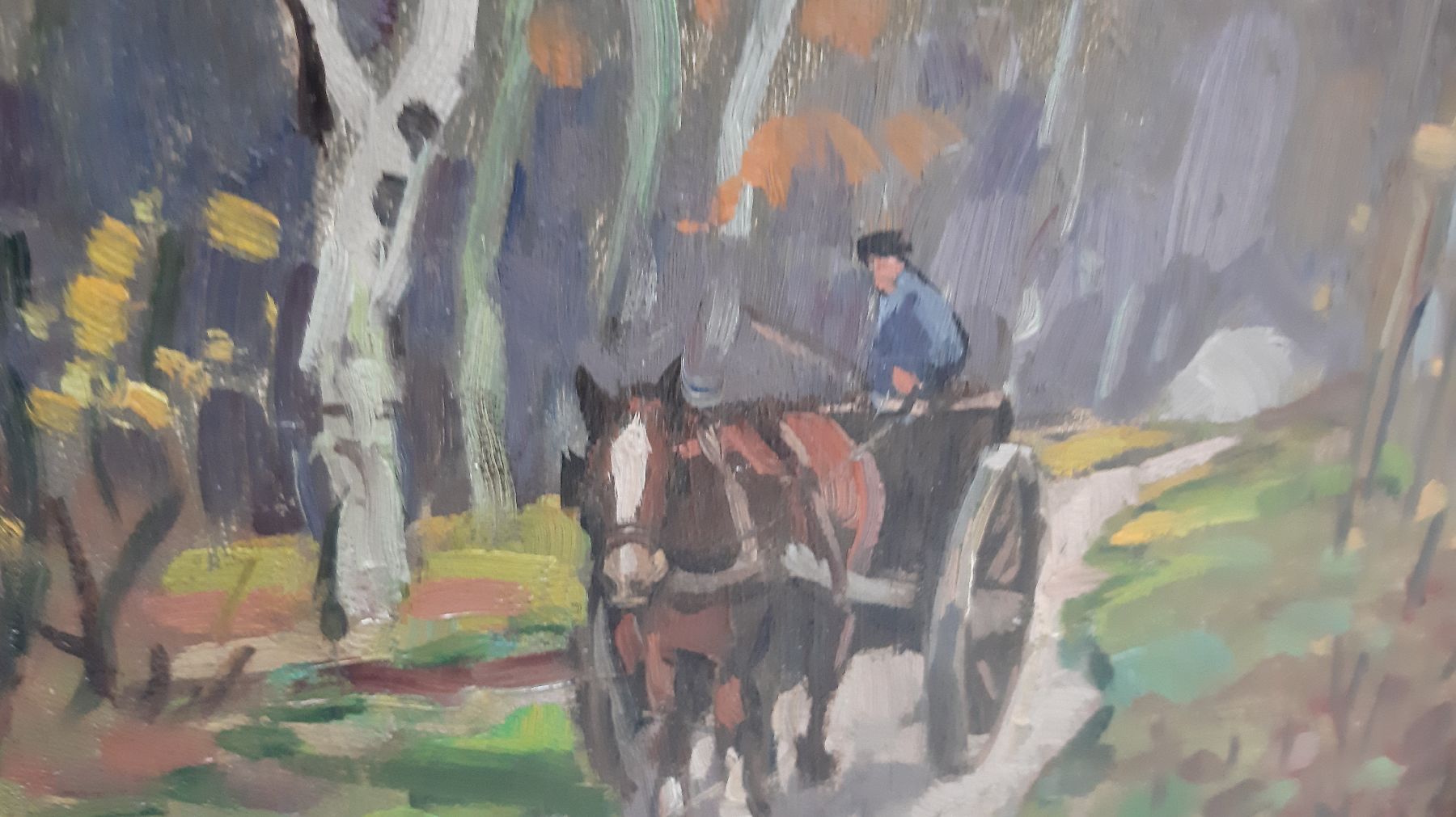 Detail c: Ben Viegers, 1886 - 1947, Fuhrwerk im Birkenwald, Öl/Lwd, re. unten signiert, ca. 60 x 50 cm