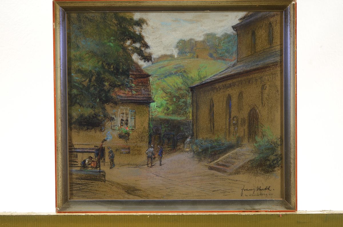 Detail k: Franz Huth, 1876 Pößnack - 1970 Weimar, Ausbildung u. Wirken als Porzellan- u. Glasmaler, nach frühem Wirken in der Aquarellmalerei ab 1922 vor ...
