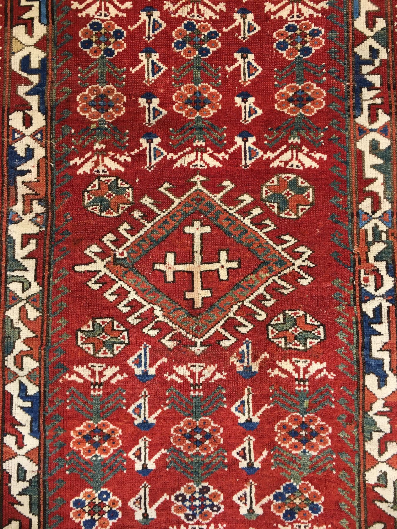 Detail e: Seltener Bergama antik, Nordwestanatolien, 1.Hälfte 19.Jhd., Wolle geknüpft auf Wolle. Rarer Nordwestanatolischer Bergama mit charakteristischer ...