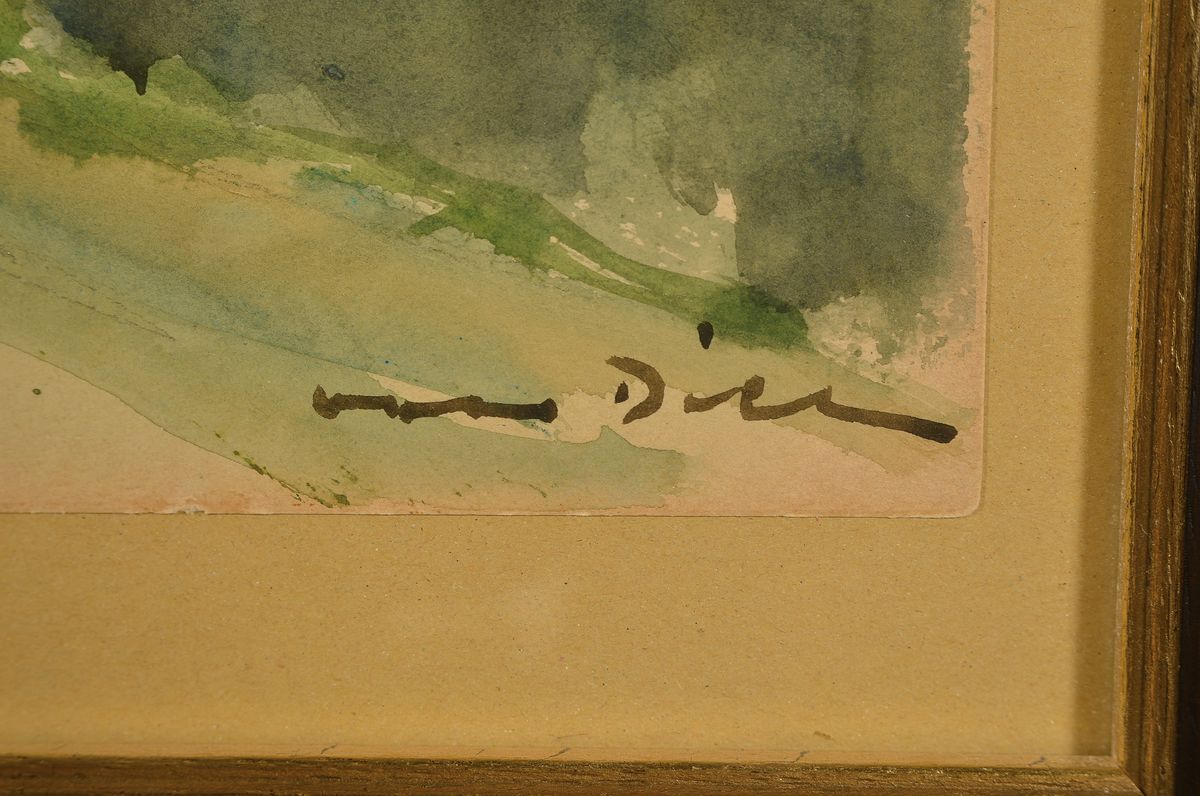 Detail a: Otto Dill, 1884 Neustadt - 1957 Bad Dürkheim, Dorfidyll, Aquarell, re. unten signiert, verso mit Titel, verso dat. 41, verso Nachlassstempel, ca. ...