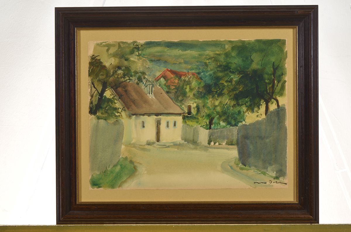 Detail k: Otto Dill, 1884 Neustadt - 1957 Bad Dürkheim, Dorfidyll, Aquarell, re. unten signiert, verso mit Titel, verso dat. 41, verso Nachlassstempel, ca. ...