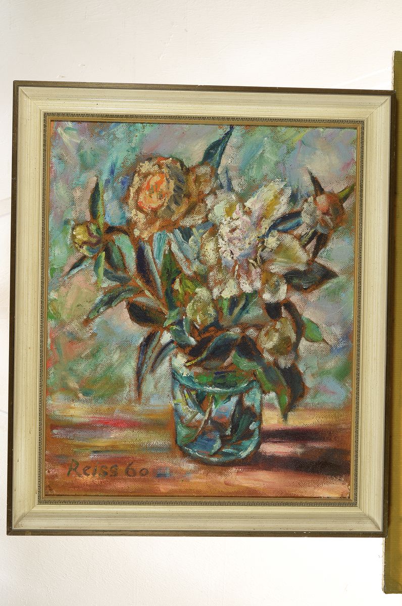 Detail k: Heinz Reiss, 1923 - 2012 Haßloch, Schüler von Philipp Steinmetz, Mitglied der Künstlergruppe worbs, hier: Stillleben, Öl/Malkarton, signiert, und ...