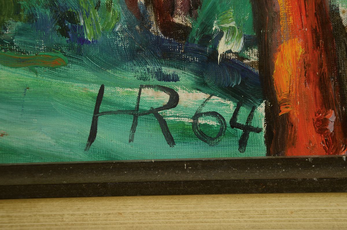Detail a: Heinz Reiss, 1923 - 2012 Haßloch, Schüler von Philipp Steinmetz, Mitglied der Künstlergruppe worbs, hier: Blick auf den Speyerer Dom, Öl/Platte, ...