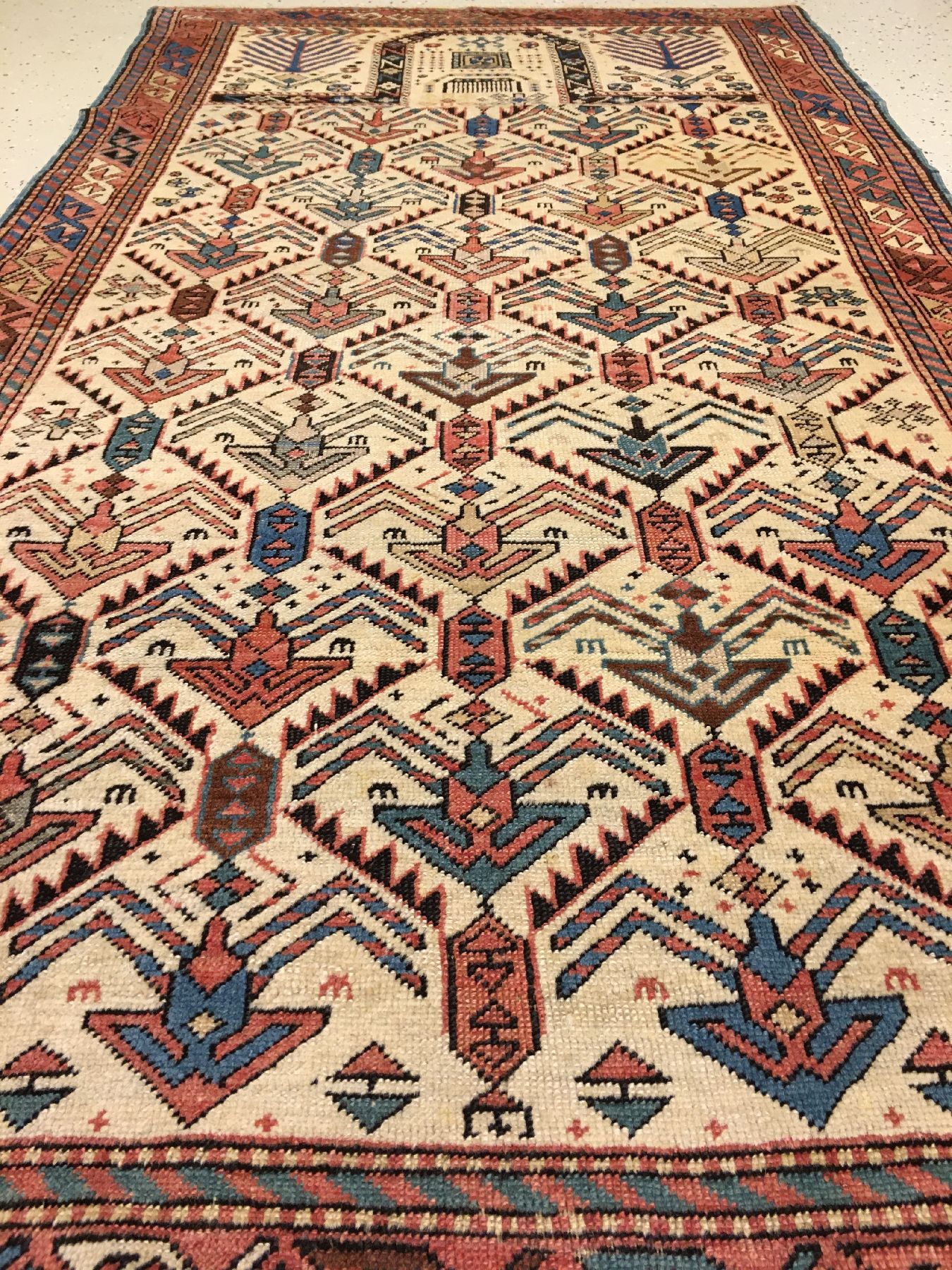 Detail c: Akstafa "Gebetsteppich" antik, Südostkaukasus, 19.Jhd., Wolle geknüpft auf Wolle. Fein geknüpfter Akstafa im charakteristischen langen ...