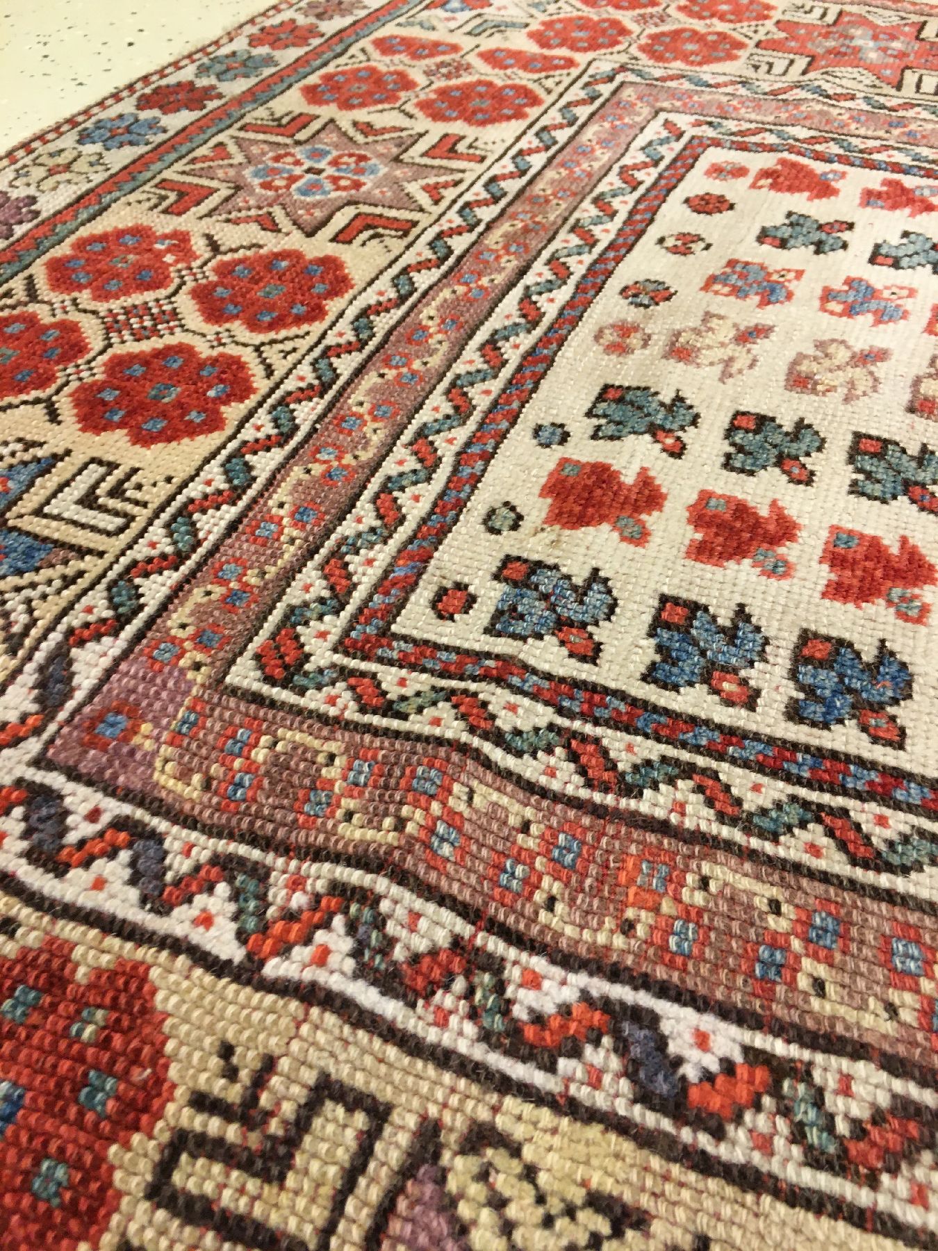 Detail g: Feiner Melas "Gebetsteppich" antik, Südwestanatolien, 19.Jhd., Wolle geknüpft auf Wolle. Klassischer Melas Gebetsteppich mit Sternen ...