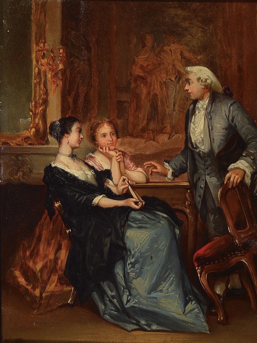 Frederik Hendrik Kämmerer, 1839-1902, Interieur, Im Salon, li. unten signiert, Öl/Holz, Prunkrahmen, ca. 32.5x24 cm