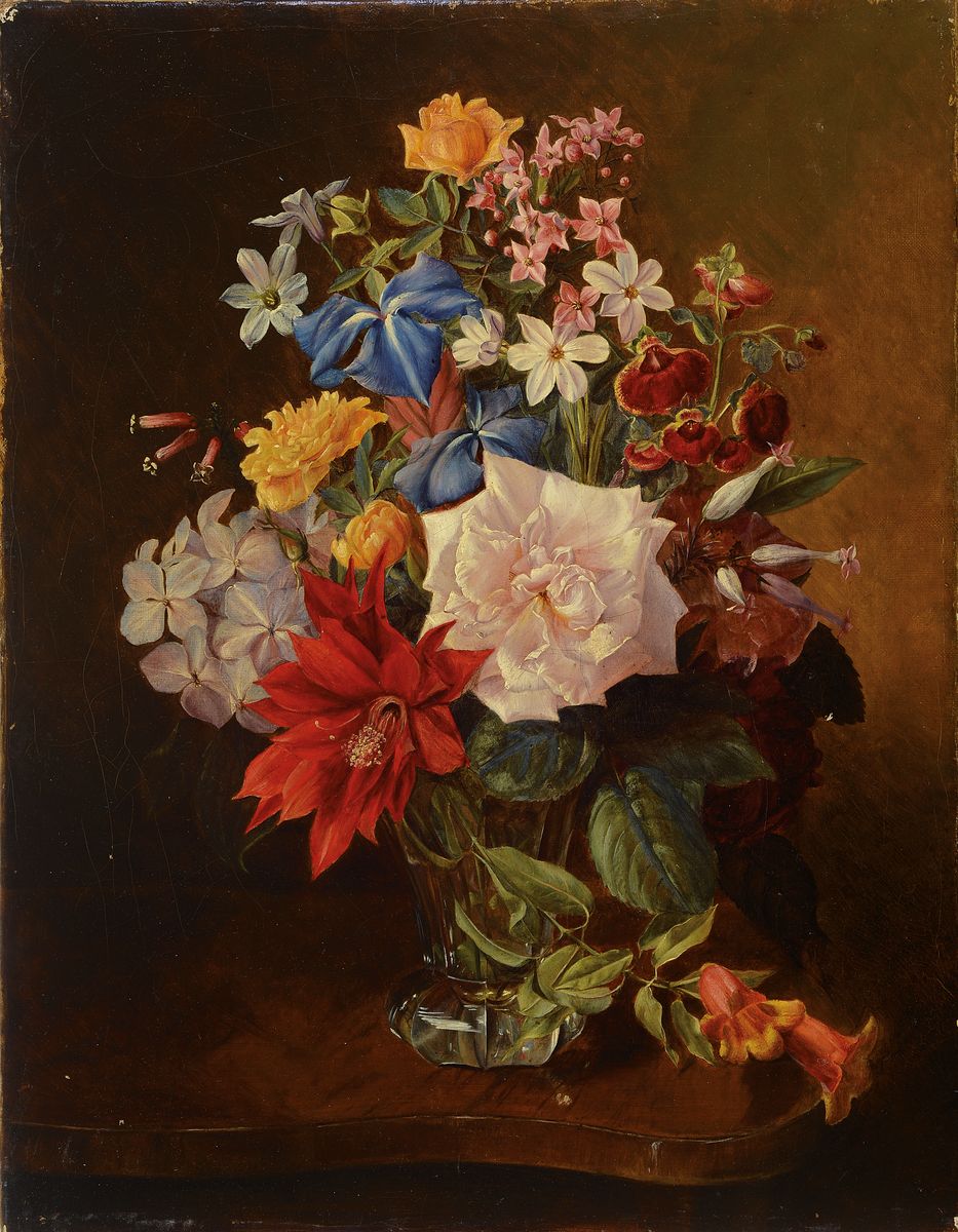 Umkreis Leopold Zinnögger (1811-1872), 2. Hälfte 19.Jh., Blumenstillleben, qualitätvolle Beobachtung des Lichts auf den versch. Oberflächen, ...
