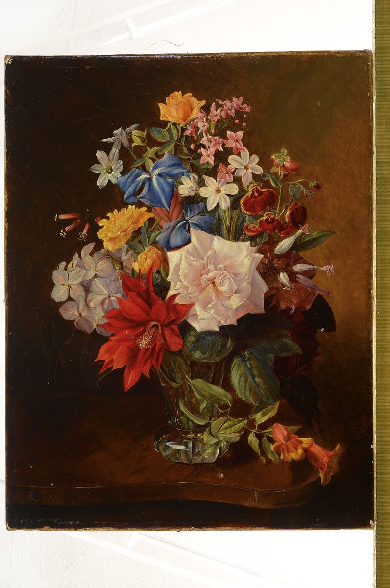 Detail k: Umkreis Leopold Zinnögger (1811-1872), 2. Hälfte 19.Jh., Blumenstillleben, qualitätvolle Beobachtung des Lichts auf den versch. Oberflächen, ...