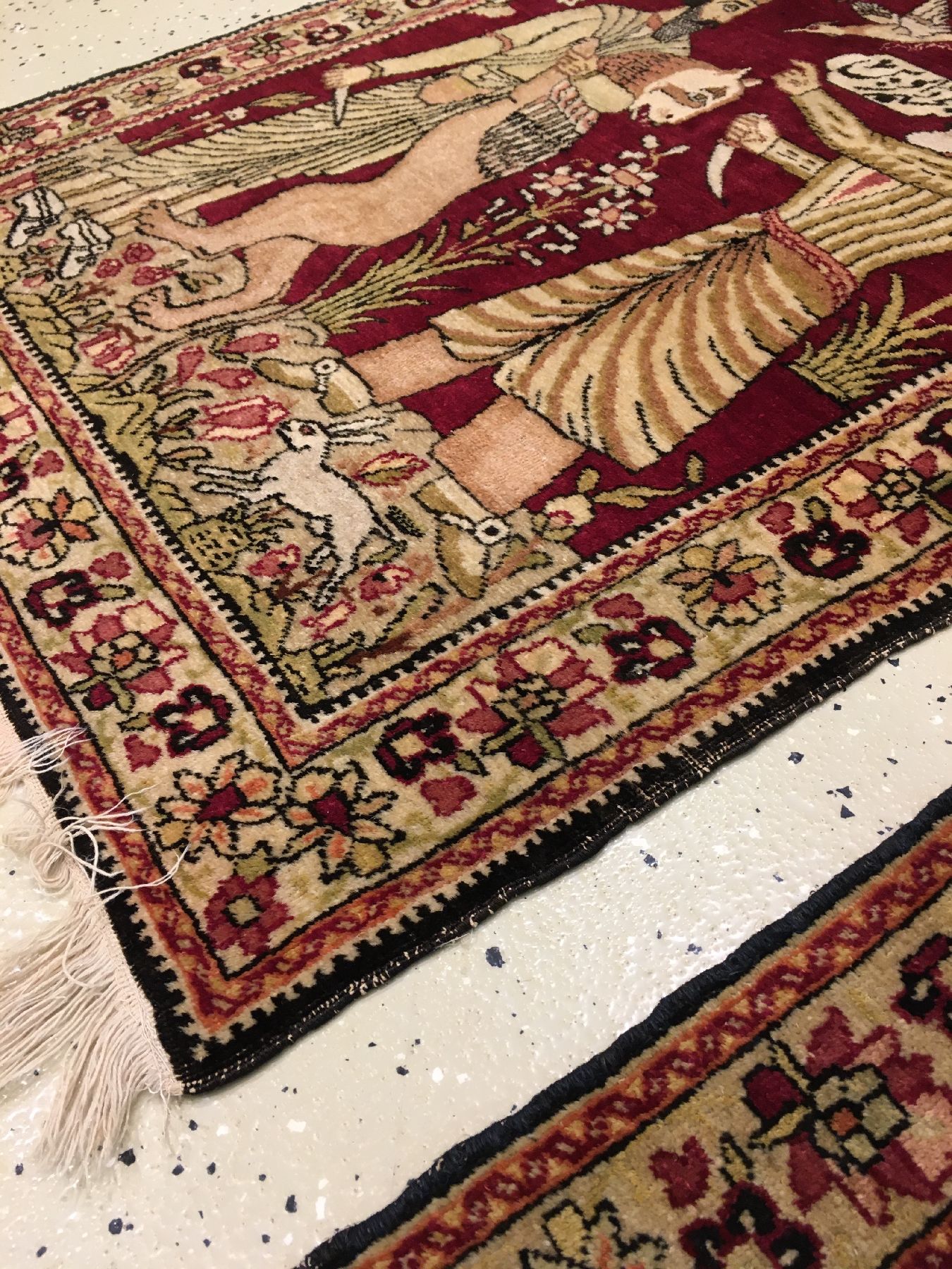 Detail g: 1 Paar feine Kerman-Ravar "Bildteppiche" antik (Rostam kämpft gegen den weißen Diew & König Dariush), Südpersien, Ende 19.Jhd., ...