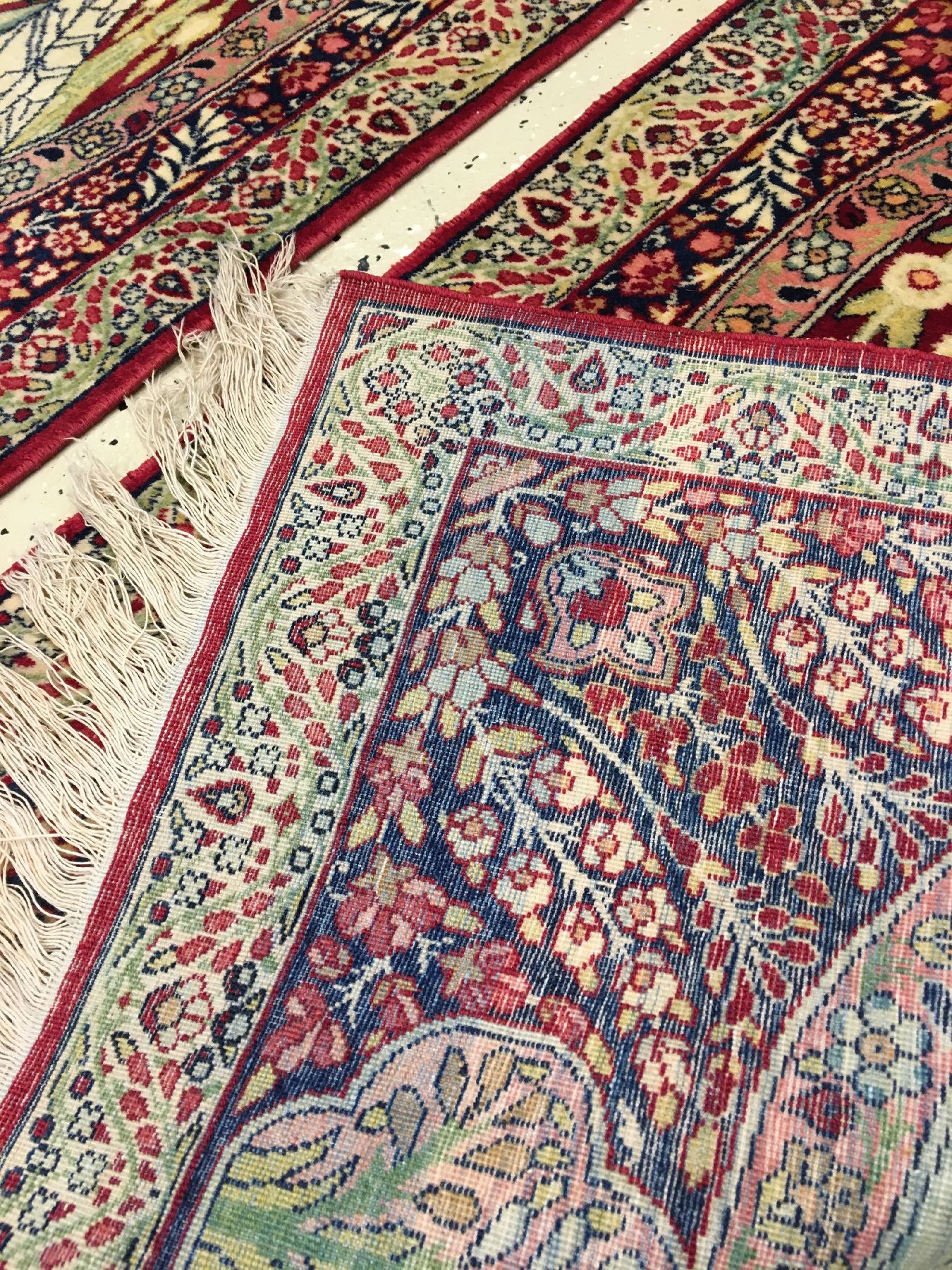 Detail g: 1 Paar feine Kerman-Ravar "Bildteppiche" antik (Purandokht, Tochter des persischen Königs Chosrau II.), Südpersien, Ende 19.Jhd., ...