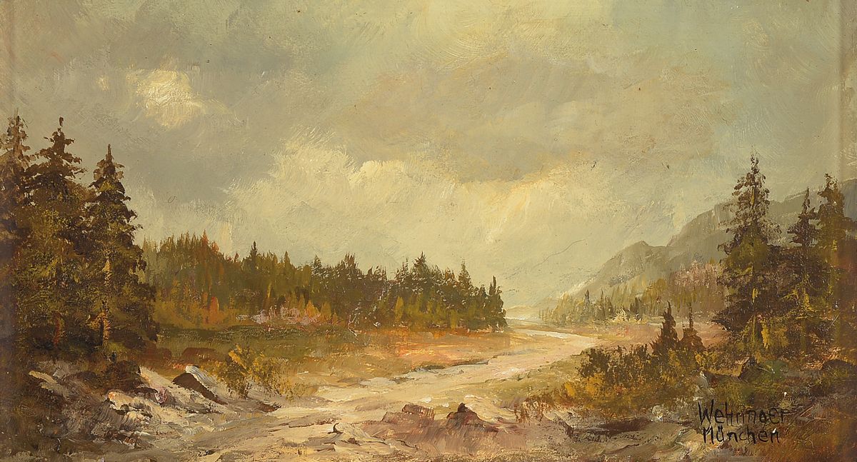 Herbert Wehringer, 1926 Kempten - 2017, Augsburg, zwei Landschaftsdarstellungen, Öl/Holz, signiert, 12 x 15 cm und 10.5 x 19 cm, Prunkrahmen