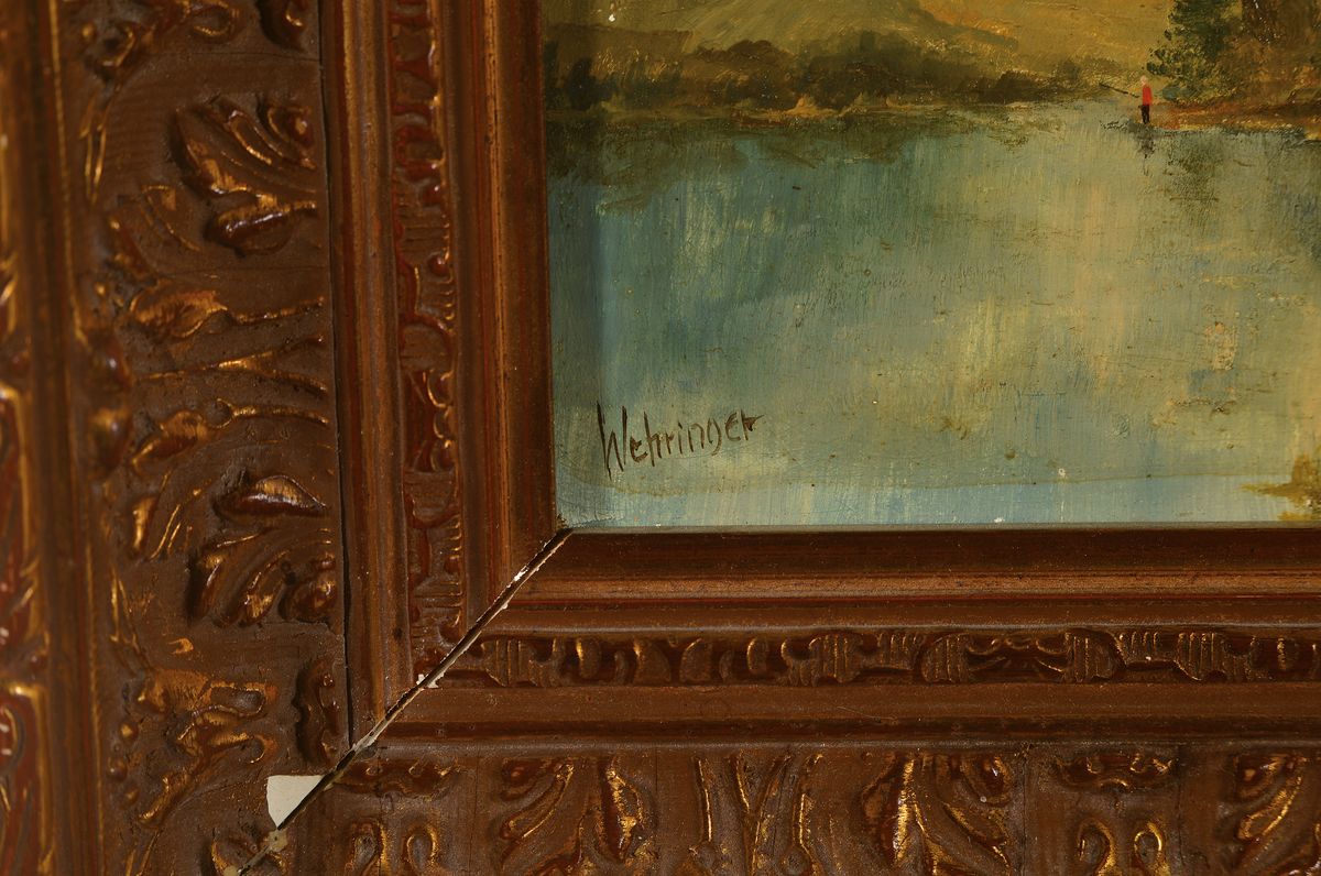 Detail c: Herbert Wehringer, 1926 Kempten - 2017, Augsburg, zwei Landschaftsdarstellungen, Öl/Holz, signiert, 12 x 15 cm und 10.5 x 19 cm, Prunkrahmen