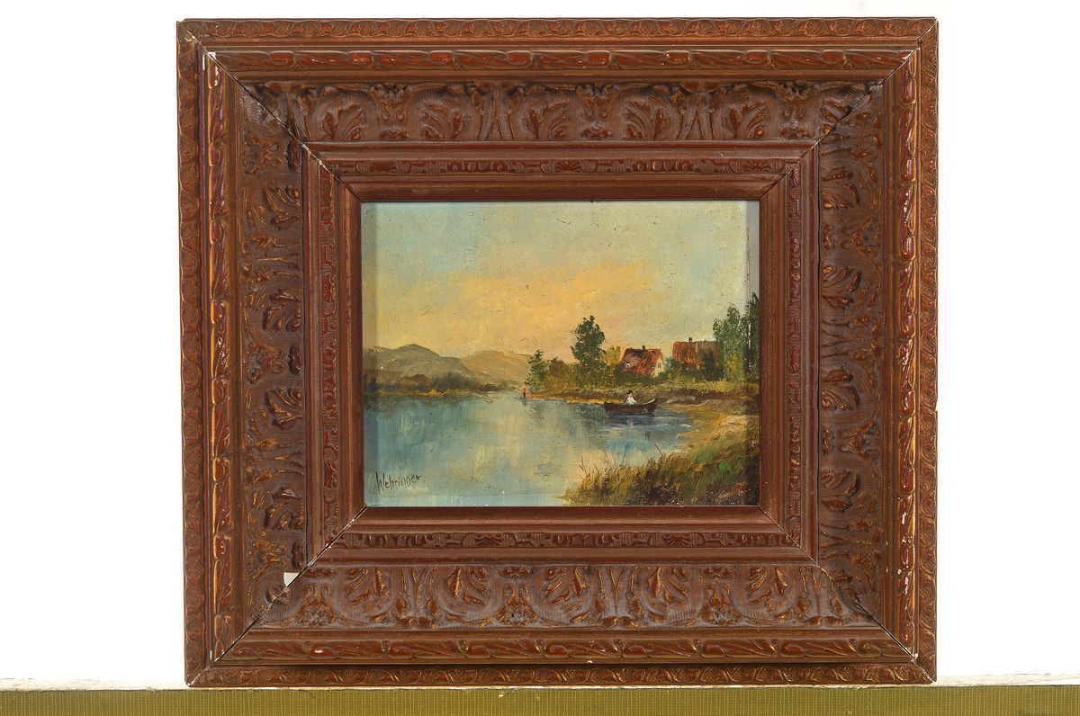 Detail l: Herbert Wehringer, 1926 Kempten - 2017, Augsburg, zwei Landschaftsdarstellungen, Öl/Holz, signiert, 12 x 15 cm und 10.5 x 19 cm, Prunkrahmen