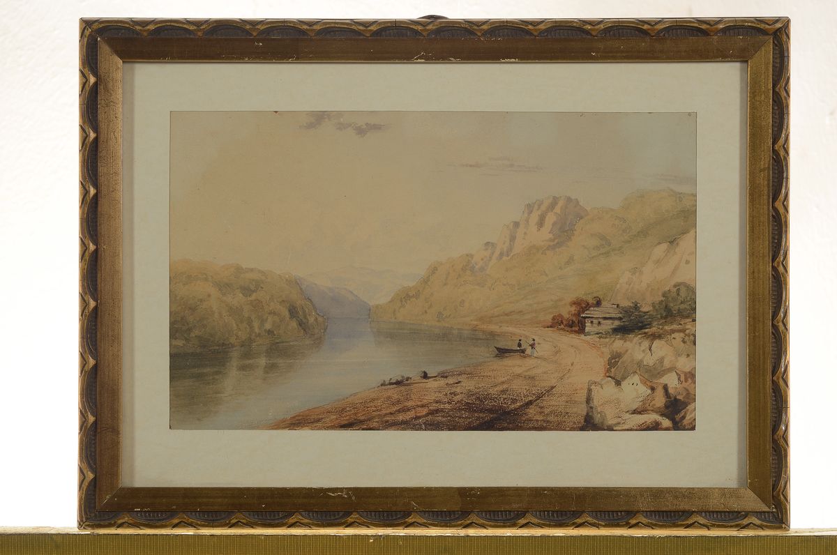 Detail k: Aquarell, Mitte 19. Jh., Alpensee, ca. 14 x 22.5 cm