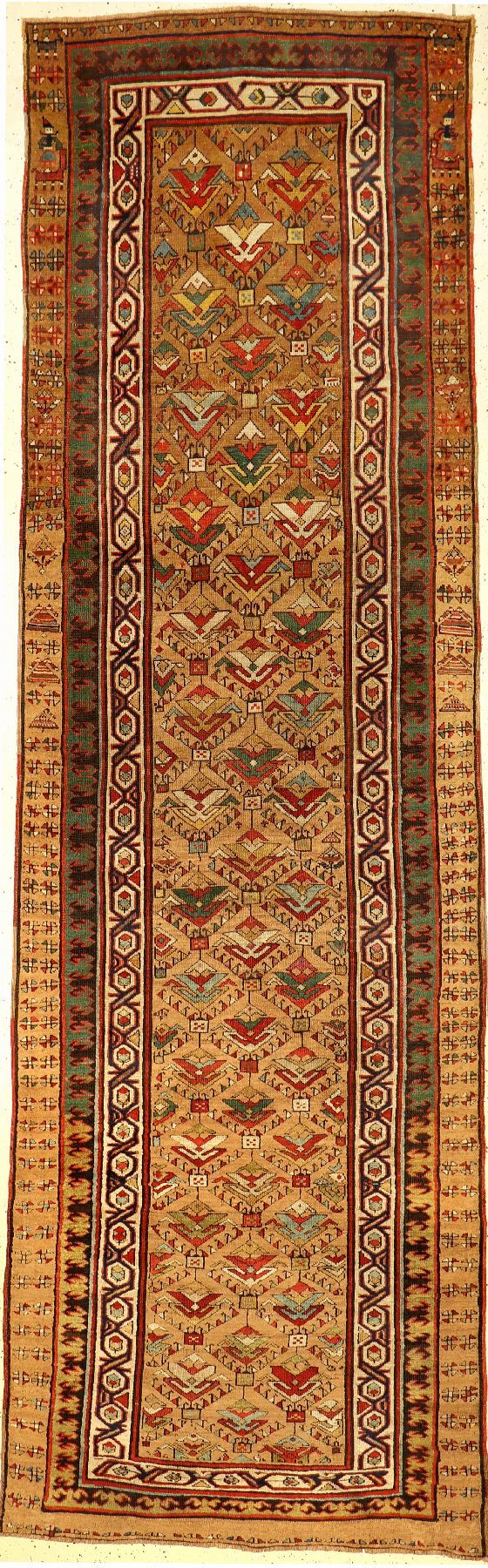 Seltene Sarab "Galerie" antik (Kamelwolle), Nordwestpersien, 19.Jhd., Kamelwolle/Wolle geknüpft auf Wolle. Außergewöhnlicher Sarab mit ...
